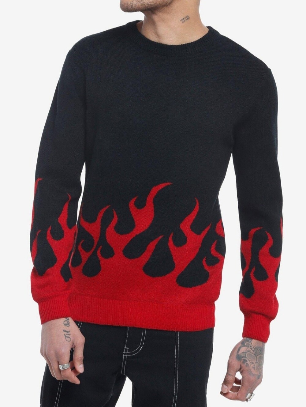 Hot Topic Black & Red Flame Sweater - Men's Size L
